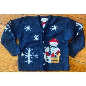 Vintage Wool Mohair Cardigan Snowman Sweater Bellepoint Women’s Medium Navy